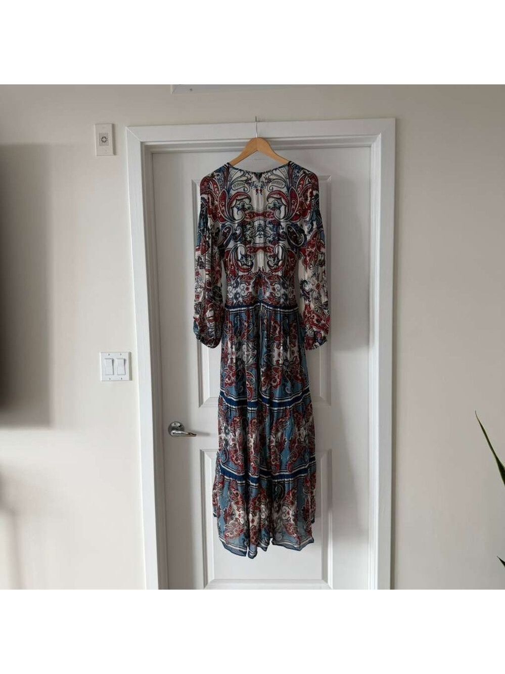 Farm Rio Blue Paisley Scarf Long Sleeve Maxi Dress - Picture 8 of 9